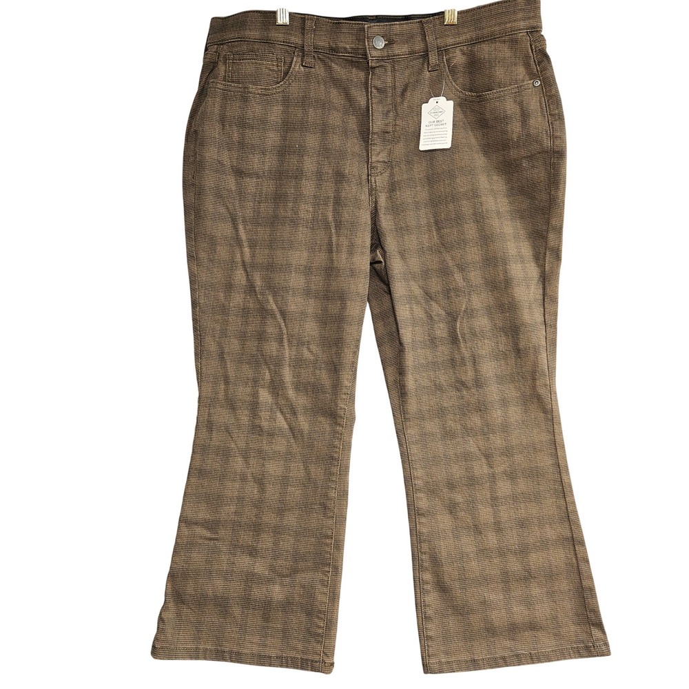 St Johns Bay Womens 16P Kick Crop High Rise Comfort Waist Brown Check Pants NWT